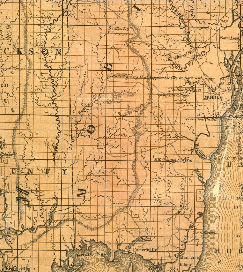1833 map of SW Mobile Co. AL and Jackson Co. MS